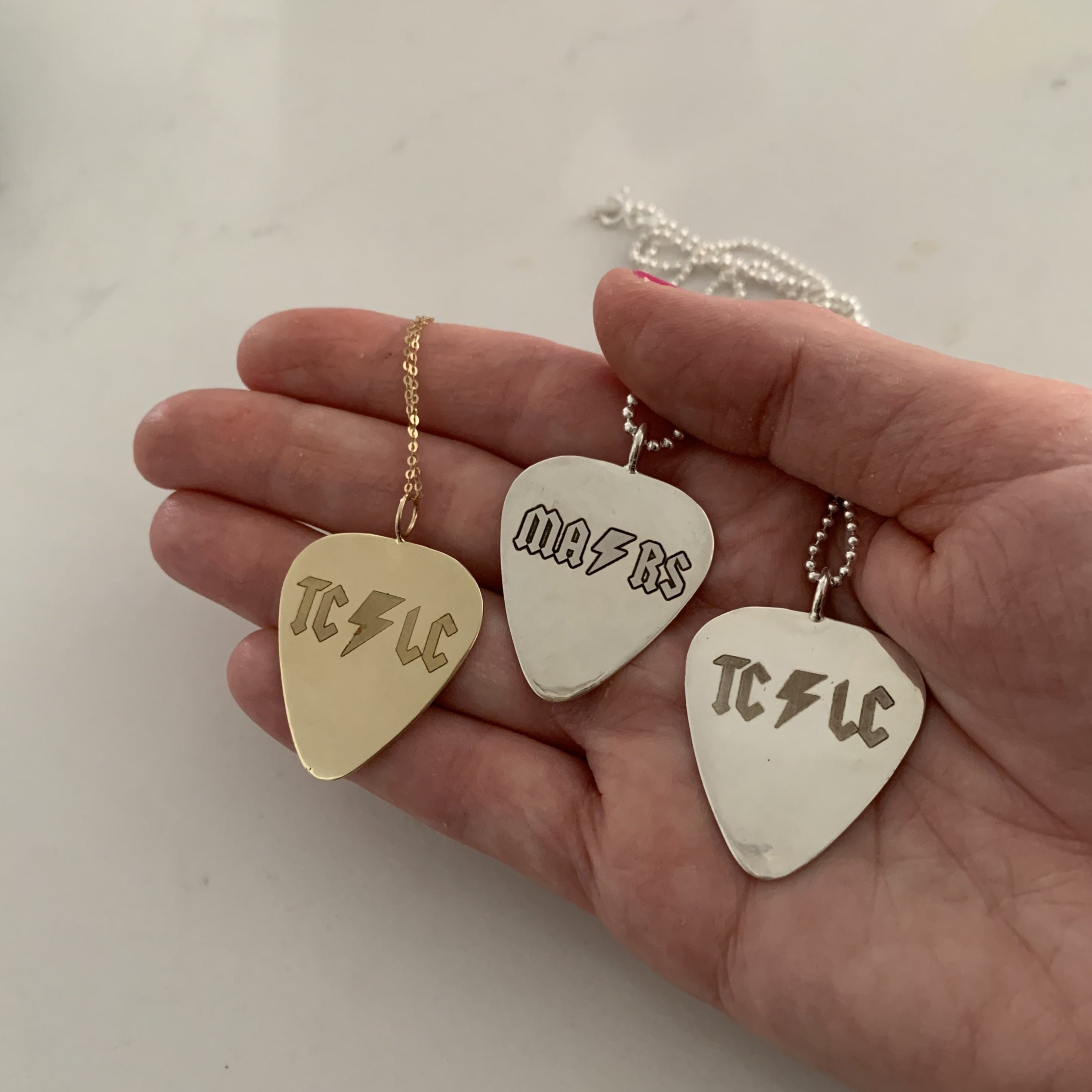 Guitar Pick Necklace with Heart Cut Out Center, Custom Engraved Initia –  Namecoins